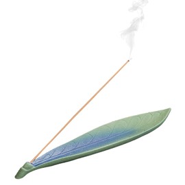 Incense Stick Holder with 3 Holes, Ceramic Leaf Design Incense Stick Holder, Elegant Home Decor for Meditation and Yoga Spaces, Green 10-Inch Incenses Ash Catcher