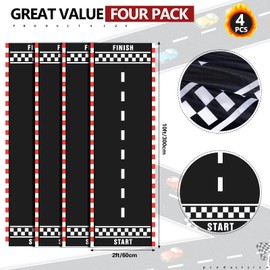 10 Feet Long Racetrack Floor Running Racer Party Decoration Mat Fold Race Tracks Decor Running Mat Drag Car Racer Party Supplies for Road Racing Car Theme Birthday Sport Games, 2 Feet Wide(4 Pcs)