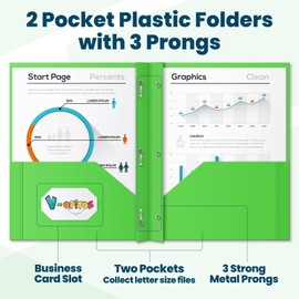 V-Opitos 6 Packs 2 Pocket Folders with 3 Prongs Fastener Clasps, Bulk Heavy Duty Plastic Folders, Multicolor Files Folders in 6 Colors for School and Office