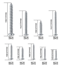 300 Pcs Wood Screws Assortment Set, Self Tapping Screws for Wood, M3 M4 M5 Cross Drive Round Head Screws, Pan Head Fastening Screws for Plastic Wood Soft Metal Home DIY