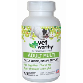 Vet Worthy 0074-3 Adult Multi Vitamin Liver Flavored Chewables for Dogs (60 Count)