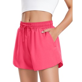 JOCMIC Girls Athletic Shorts with Liner 2 in 1 High Waist Running Short for Basketball Volleyball Tennis Rose Red 9-10 Years