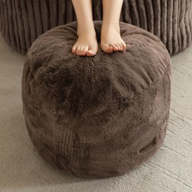 HIGOGOGO Pouf Stuffed Ottoman Round Modern Foam Filled Foot Rest Chair Decorative Poufs 20 x 15 Inches Fluffy Boho Comfy Stool for Living Room, Brown