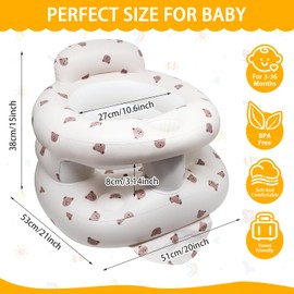LANGNIDORIS Inflatable Baby Seat for Babies from 3-36 Months, Anti-Fall Foldable Baby Seat Aid, Baby Sofa Seat, Baby Floor Seat Support, Inflatable Baby Seat, Built-in Air Pump (Bear)