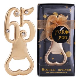 PARTYGOGO 24 Pack Creative Bottle Openers for 65th Birthday Party Favors or 65th Anniversary Party Favor Black and Gold Themed 65 Birthday Party Favors Souvenirs Decorations for Guests (24, Gold 65)