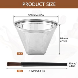 TILZIKA Reusable Cone Coffee Filter 2 Pack for Cuisinart Brewers