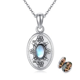 DAYLINLOVE Moonstone Locket Necklace 925 Sterling Silver Photo Locket Pendant that Holds Pictures Moonstone Jewelry Gifts for Women Wife Girlfriend Mothers Day Gifts