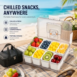 Chilled Snackle Box for Travel Snacks – Divided Insulated Serving Tray with Reusable Ice Pack for Beach & Picnics