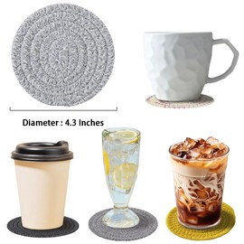 Grey Coasters Absorbent Woven Coaster - Cotton Coaster for Home Decor Handmade Braided Fabric Heat-Resistant Coasters BD0210