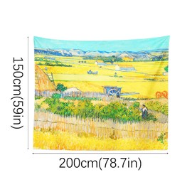 Berkin Arts Art Decor Tapestry for Wall Hanging Premium Polyester Fabric Backdrop Post-impressionism Yellow Vintage Retro Elegan 59.1 x 78.7 Inch (The Harvest by Vincent van Gogh)