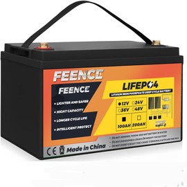 FEENCE 12V 100Ah LiFePO4 Lithium batteries, Built-in 200A Smart BMS, Over 8000+ Deep Cycles Iron Phosphate Battery,with Low Temp Protection Support in Series/Parallel for RV Camper Solar