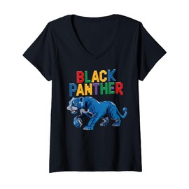 Womens Black Panther Building Blocks Brick Builder Black Panther V-Neck T-Shirt