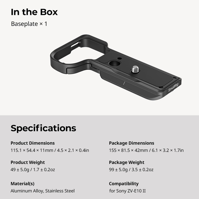 SMALLRIG ZV-E10 II Base Plate for Sony Alpha ZV-E10 II,