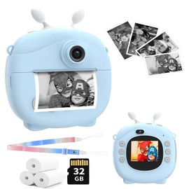 Kids Instant Print Camera, Selfie Camera Christmas Birthday Gifts with 3 Rolls Printer Paper, HD Digital Camera for Toddler, Portable Travel Toy for 3-12 Ages Girls Boys, with 32GB SD Card-Blue