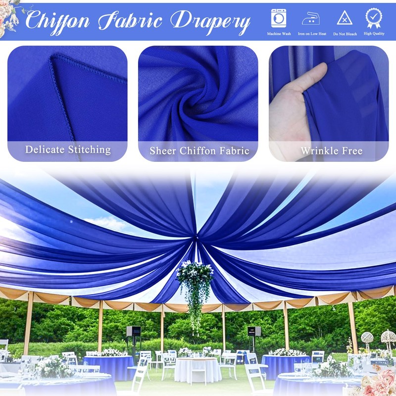 FANPROMS Blue Ceiling Drapes for Wedding 5x20FT 2 Panels Chiffon