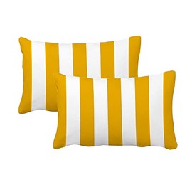 Leaveland Mustard Yellow and White Stripe Set of 2 12 x 20 Inch Cotton Polyester Rectangle Throw Pillow Cover Decorative Soft Lumbar Cushion Case Slipcover Home Decor Room Bed Couch Sofa Pillowcase