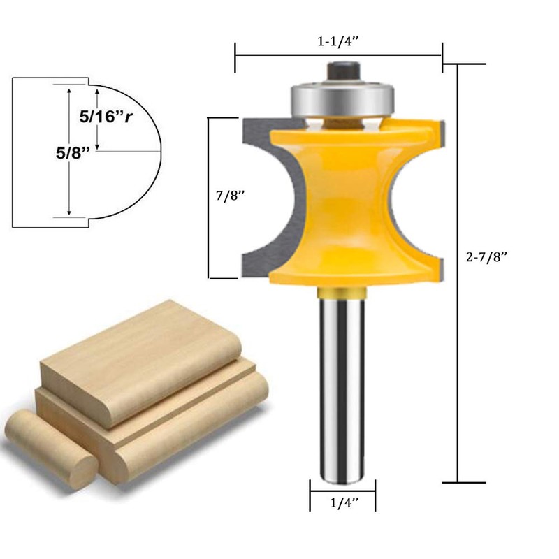 PEALIFFE Bullnose Router Bit Set 1/4 Inch Shank 5PCS, Half