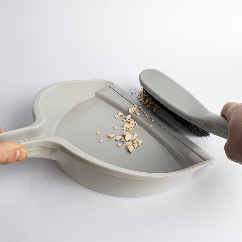 Grey Dustpan and Brush Set - Comfortable Grip Brush Handle