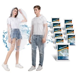 KASU 10 Pack Waterproof Poncho, Thick Disposable Poncho for Adult - Pac a Mac with Drawstring Hood for Outdoor Recreation, Festivals, Camping, Hiking