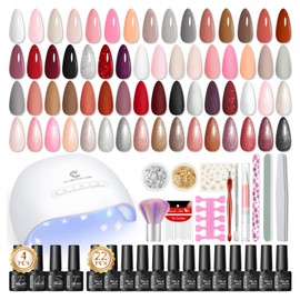 Peacecolor 39pc Gel Nail Polish Kit with U V Light, Pink Brown Nude Dark Red 22 Colors Gel Polish Kit with Base Top Coat Matte Glossy French Nail Art for Beginners Manicure DIY