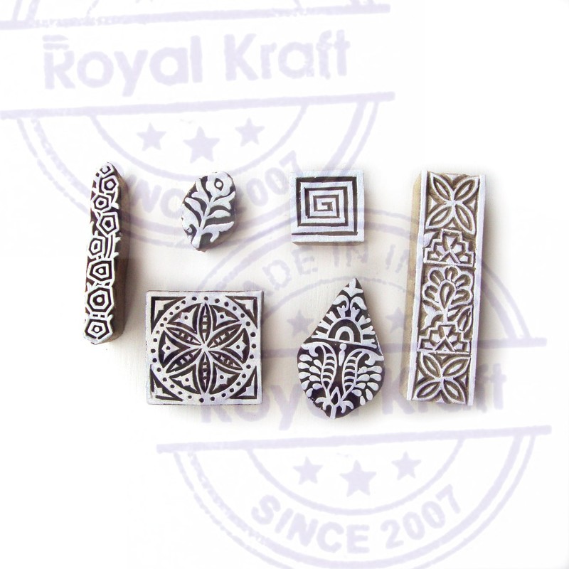 Royal Kraft Designer Square and Spiral Designs Wood Print Blocks