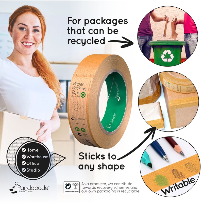 Pandabode Paper Packing Tape 24mm x 50m Strong, Sticky, Recyclable