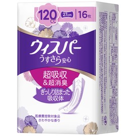 Whisper Thin and Safe 4.7 fl oz (120 cc), 10.6 inches (27 cm), 16 Pieces (Women's Absorbent Care, Urine Leak Pad) (Safe for People in Many Occasions)