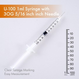 1ml/cc 30G 8mm Syringes, Lab Dispensing Syringe, Individual Wrapped, 20 Pack