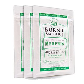 Burnt Sacrifice Memphis Style Gourmet BBQ Spice Dry Rub Seasonings (1.5 OZ Packets Case of 3) Pork Butts Loin Chops Ribs Chicken Turkey Wings