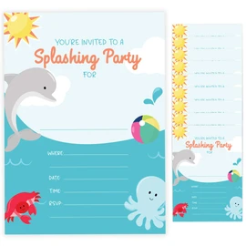 Dolphin Style 3 Happy Birthday Invitations Invite Cards (10 Count) with Envelopes Boys Girls Kids Party (10ct)