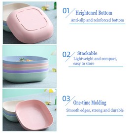 N/A/ 5Pcs 14.4cm Square Lightweight Wheat Straw Plates, Deep Dinner Dishes, Camping Dinnerware for Serving pasta fruit for Kids Toddlers and Adults (MULTI) Multicolor