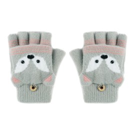 Children's Half Finger Gloves with Flip Top Mittens Knitted Gloves Five Finger Mittens Winter Gloves Knitted Cycling Gloves 3-10 Years Old