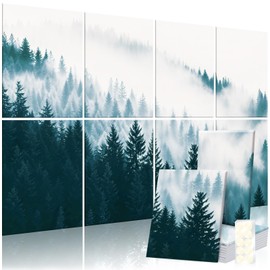 AUSLET 8 Pack Decorative Sound Absorbing Panels, Sound Absorbing Wall Art, 48X32 Inches Acoustic Wall Art for Decoration, Art Acoustic Panels, Acoustic Treatment, Adhesive Included, Misty Forest