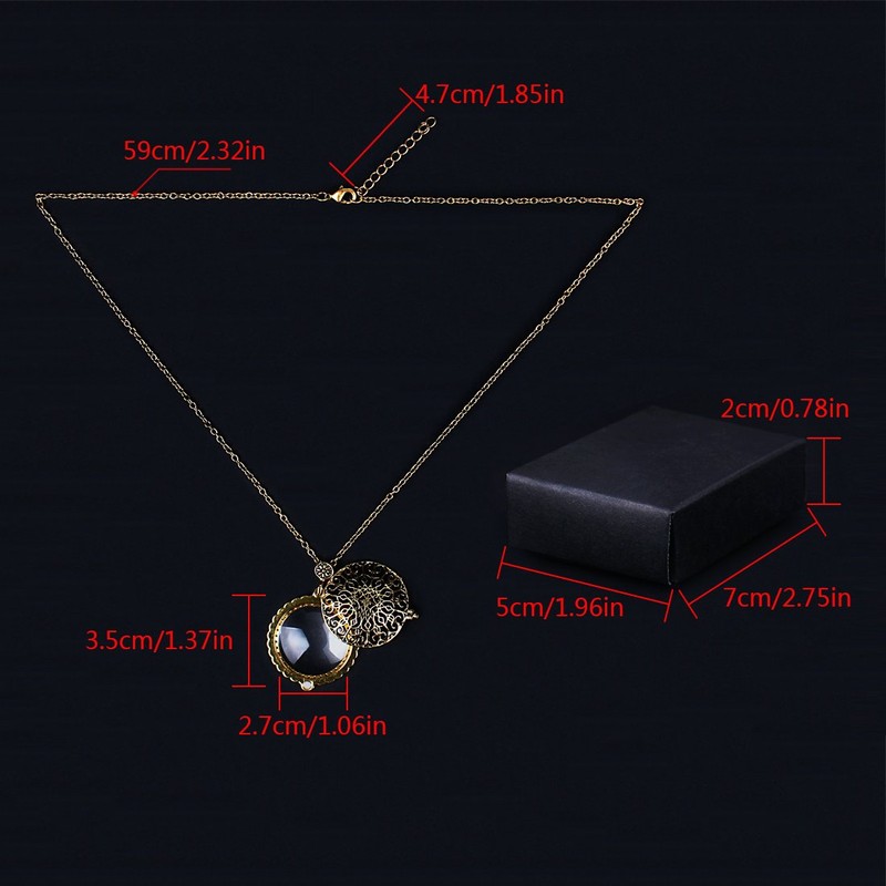 Andux Zone FDJXL-01 Women's Magnifying Glass Necklace 5X Magnifying Glass