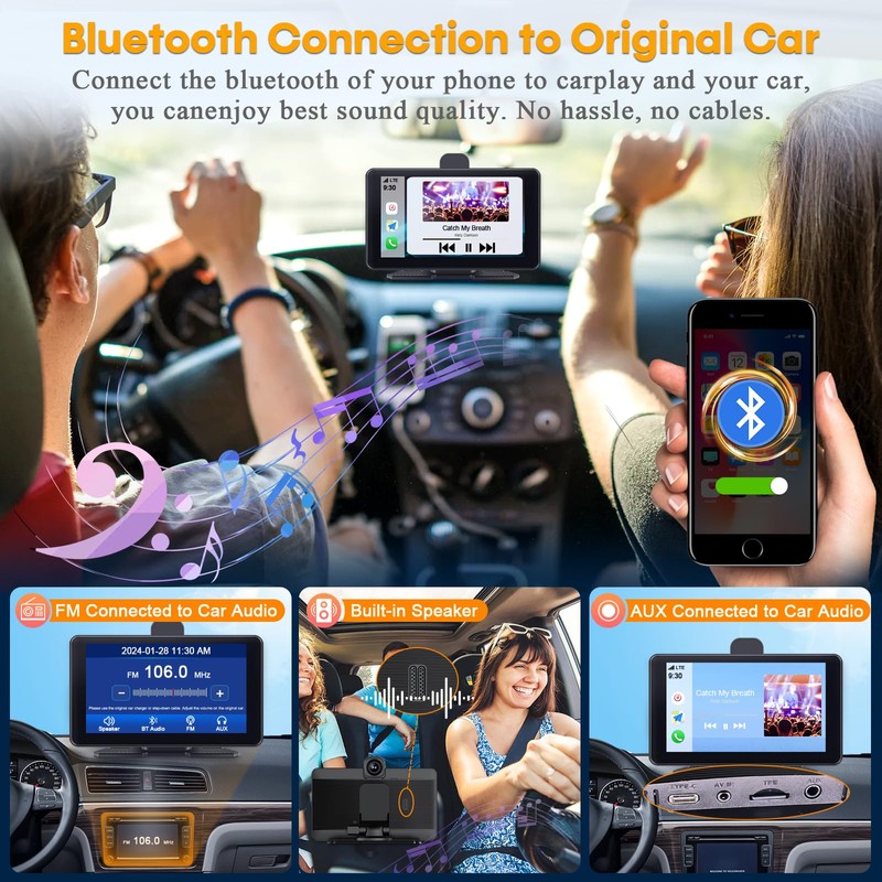 Wireless Apple CarPlay with Dash Cam: 7″ Carply Screen for