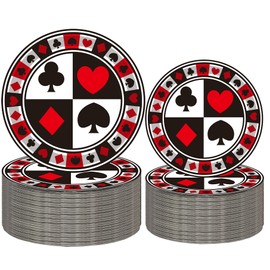 50Pcs Casino Party Supplies Poker Paper Plates Set 9"Playing Card Dinner Plates 7"Casino Plates for Casino Night Poker Game Theme Poker Card Playing Club Heart Poker Casino Birthday Party Decorations