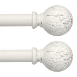 2 Pack Antique White Curtain Rods for Windows 48 to 84 Inch, 1" Diameter Adjustable Rustic Drapery Rod with Modern Faux Wood Grain Finials, Heavy Duty Decorative Farmhouse Curtain Pole for Living Room