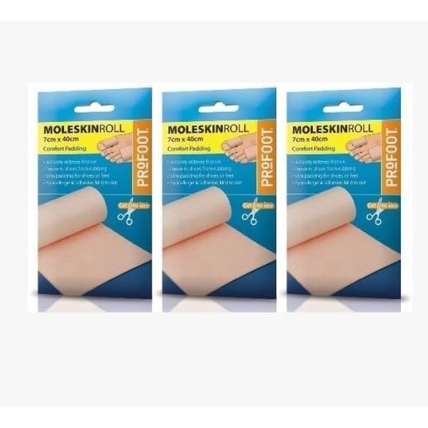 MM Profoot Moleskin Roll Instant Protection for The Foot from Rubbing Footcare (Pack of 3)
