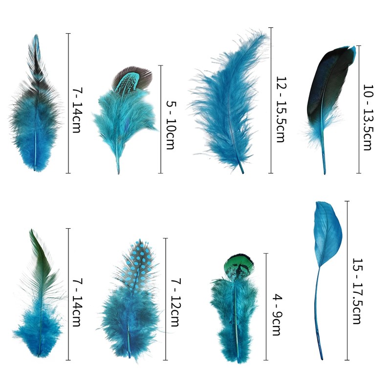 Molirex 160Pcs Blue Feathers for Crafting 8 Styles Pheasant Craft