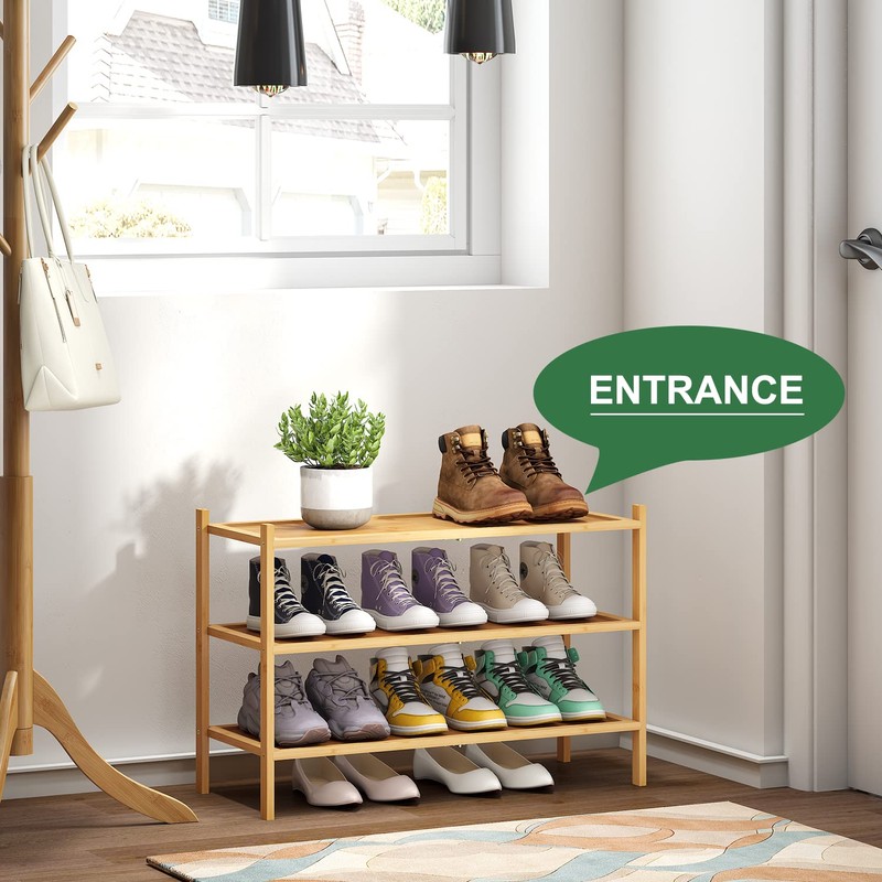 kiplant 3-Tier Shoe Rack for Closet, Bamboo Wood Shoe Rack