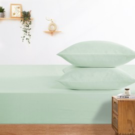 Wake In Cloud - Queen Fitted Sheet Set, 1000TC Ultra Soft Microfiber Bedding, Extra Deep Fitted Sheet & 2 Pillowcases, 3 Pieces, Sage Green, Queen Size