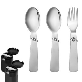 2pcs Replacement Spoons and 1pc Fork Compatible with Thermos Funtainer 10oz Insulated Food Jar, Stainless Steel Metal Folding Spoon Portable Foldable Spoon Utensils for Thermos Part, Dishwasher Safe