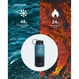 BUZIO Insulated Water Bottle with Straw, 1L Stainless Steel Water Bottle with Straw Lid and Flex Cap Cold for 48 Hrs, Hot for 24 Hrs Double Wall Wide Mouth BPA Free Leak Proof, Indigo Crush
