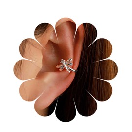 Sttiafay Boho CZ Dragonfly Ear Cuff Earrings Silver Dragonfly Cuff Wrap Earrings Small Dragonfly Cartilage Cuff Earrings Insect Ear Cuffs No Piercing Earrings Jewelry for Women