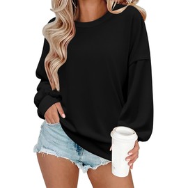 Zeagoo Black Pullover Sweatshirts No Hoodies for Women Long Sleeve Tops Fall Outfits Clothes 2024 Crew Neck Pull over Sweaters
