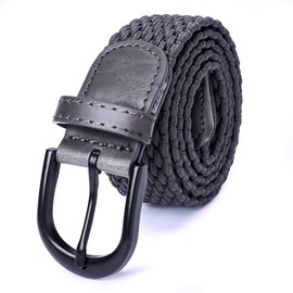 Mile High Life | Braided Stretch Elastic Belts | Pin Oval Solid Black Belt Buckle | PU Loop End Tip Men/Women/Junior Belt
