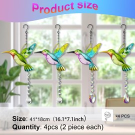 cersaty Pack of 4 Hummingbird Sun Catchers, 41 x 18 cm Suncatcher Crystals for Hanging Light Catcher with 4 Hooks for Windows, Garden, Bedroom, Wedding Decor etc
