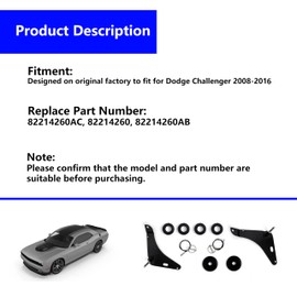 Melincars Hood Pin Kit for 2008-2016 Dodge Challenger, Black Steel Mounting Brackets with Stainless Steel Pins and Cables, 82214260AC 82214260AB