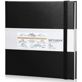 Moinchore Square Sketchbook 8 x 8 Inch Hardcover Art Sketch Book Drawing Papers 120 Pages, Mixed Media Journal Notebook with Elastic Closure Sketchbook for Drawing(Black)
