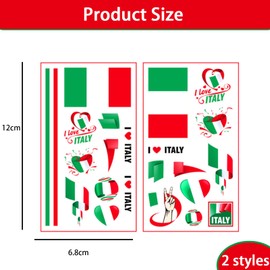 DEFGNOP 10 Blatt DekoTemporäre Tätowierungen, Italienische Dekoration, Aufkleber Italien, Wasserdichter Gesichts Tattoos Sticker für Euro Fußball Eurovision Olympische Garten Party Deko